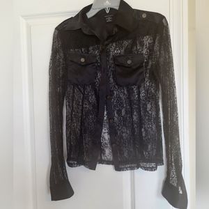 Moda International Long Sleeve Black Lace Blouse Size XS